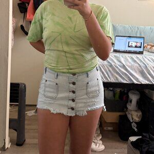 One Teaspoon Cat Mirth Light Wash Denim Skirt